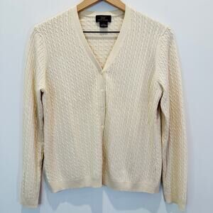 Brooks Brothers 346 Silk Cashmere Cardigan Women's Lg Sweater Beige Cable Knit